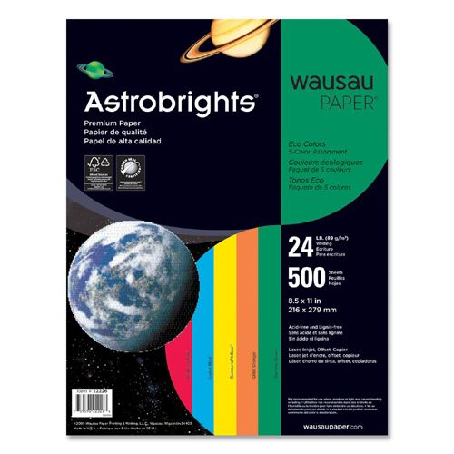 Astrobrights Wausau Colored Paper, 24 lbs., 8.5 x 11, Assorted