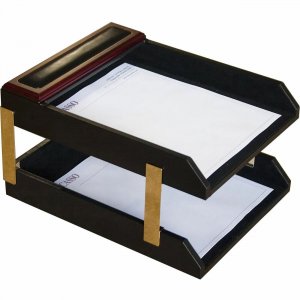 Dacasso Rosewood & Leather Double Letter Trays A8020 DACA8020